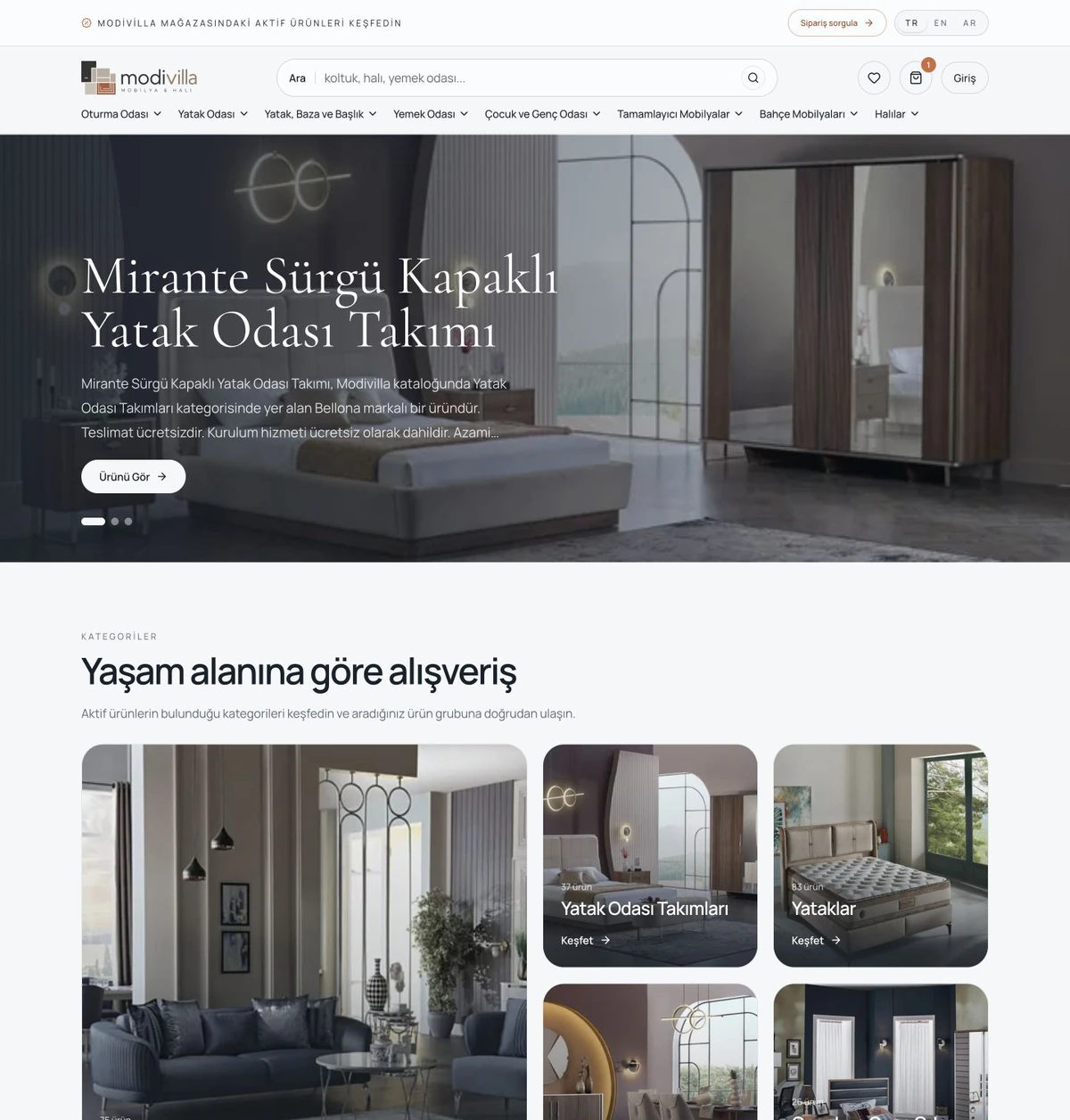 Modivilla e-commerce store homepage